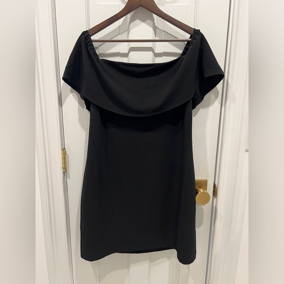Charles Henry Off The Shoulder Mini Ruffle Sheath Dress Black Crepe Women’s L - Picture 2 of 4